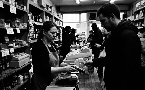 Schwarzweiss-Reportage mit Kreditkarte zum Thema American Express Gold Card, ISIN US0258161092, hoher Kontrast - Foto: THN