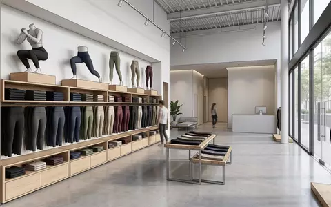 Architektur-Render im Sportgeschäft mit Sportleggings zum Thema Aerie Leggings, ISIN US02553E1064, neutrales Tageslicht - Foto: THN