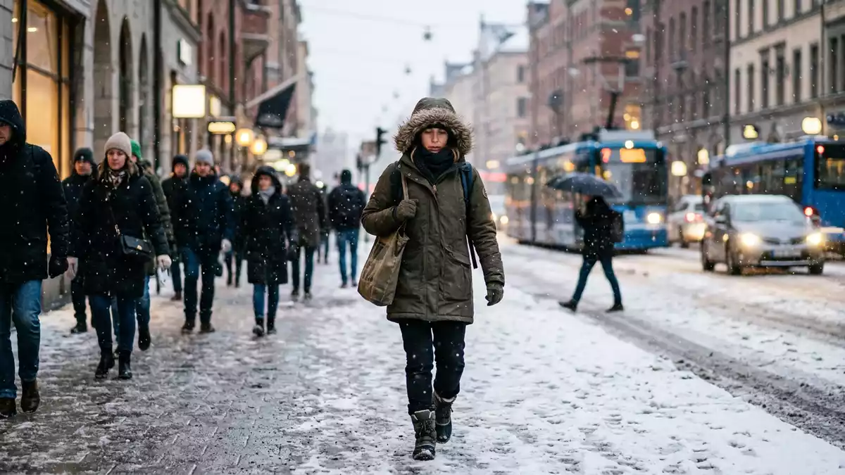Fotorealistische Ansicht von Winterparka bei Kälte in realer Umgebung, neutral