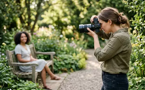 Fotorealistische Aufnahme von Systemkamera beim Fotografieren zum Thema Canon EOS R5, ISIN JP3242800005, natuerliches Licht - Foto: THN