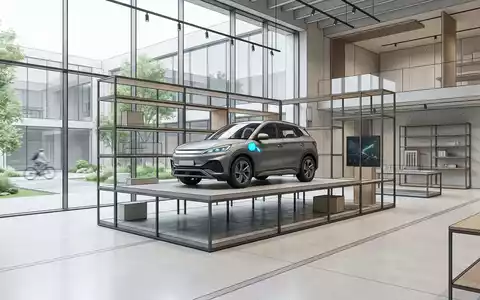Architektur-Render im Autohandel mit Elektro-SUV zum Thema BYD Atto 3, ISIN CN0005855325, neutrales Tageslicht - Foto: THN