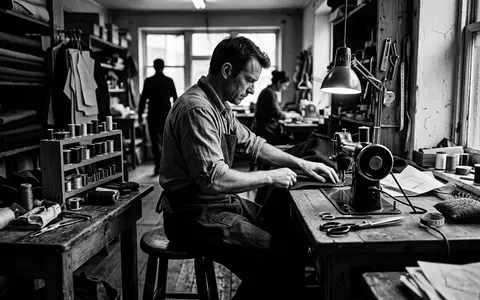 Schwarzweiss-Reportage mit Nähmaschine zum Thema Brother Nähmaschine, ISIN JP3830000000, hoher Kontrast, sachlich dargestellt - Foto: THN