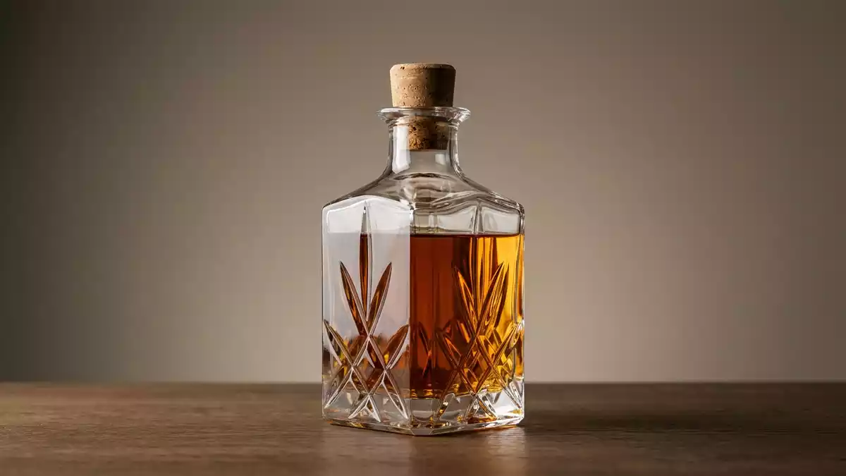 Fotorealistische Studioansicht von Whiskey in neutraler Produktdarstellung, neutral