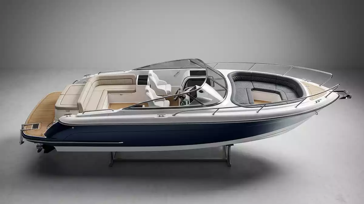 Fotorealistische Studioansicht von Motorboot in neutraler Produktdarstellung, neutral
