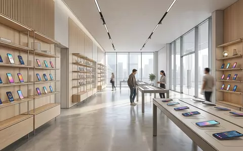 Architektur-Render im Elektronik-Fachmarkt mit Smartphone-App zum Thema Bumble Boost, ISIN US12047B1052, neutrales Tageslicht - Foto: THN
