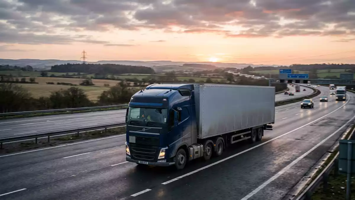 Fotorealistische Ansicht von Lastkraftwagen im Güterverkehr in realer Umgebung