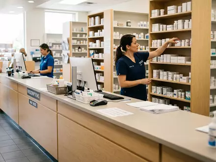 Fotorealistische Aufnahme von Apotheke in der Apotheke zum Thema CVS Pharmacy, ISIN US1266501006, natuerliches Licht - Foto: THN