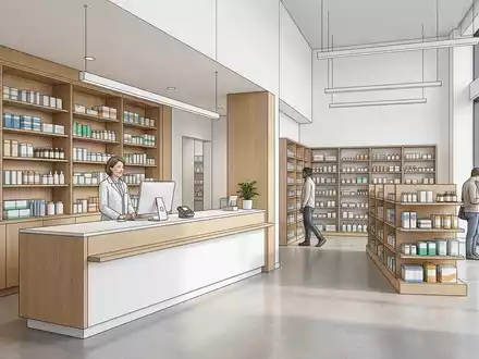 Architektur-Render im Apotheke mit Apotheke zum Thema CVS Pharmacy, ISIN US1266501006, neutrales Tageslicht - Foto: THN