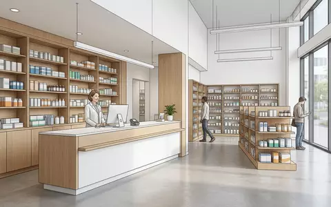 Architektur-Render im Apotheke mit Apotheke zum Thema CVS Pharmacy, ISIN US1266501006, neutrales Tageslicht - Foto: THN
