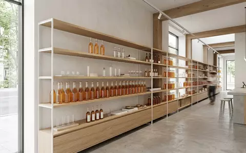 Architektur-Render im Spirituosenfachhandel mit Aperitif zum Thema Aperol Spritz, ISIN NL0015435975, neutrales Tageslicht - Foto: THN