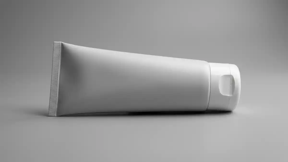 Fotorealistische Studioansicht von Schmerzgel in neutraler Produktdarstellung, neutral