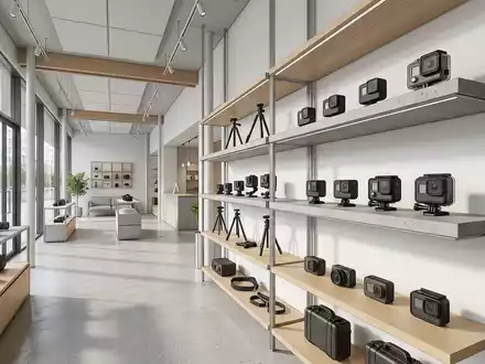 Architektur-Render im Fotofachgeschäft mit Actionkamera zum Thema GoPro HERO12 Black, ISIN US38268T1034, neutrales Tageslicht - Foto: THN