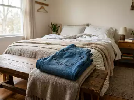 Fotorealistische Aufnahme von Jeanshose im Alltag zum Thema Levi's 501 Jeans, ISIN US52736R1023, natuerliches Licht - Foto: THN