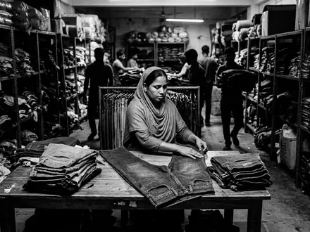 Schwarzweiss-Reportage mit Jeanshose zum Thema Levi's 501 Jeans, ISIN US52736R1023, hoher Kontrast - Foto: THN