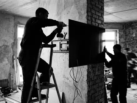Schwarzweiss-Reportage mit Fernsehgerät zum Thema LG OLED TV, ISIN KR7066570003, hoher Kontrast - Foto: THN