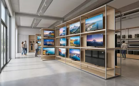 Architektur-Render im Elektronik-Fachmarkt mit Fernsehgerät zum Thema LG OLED TV, ISIN KR7066570003, neutrales Tageslicht - Foto: THN