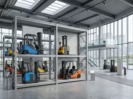 Architektur-Render im Industriehandel mit Gabelstapler zum Thema Linde Gabelstapler, ISIN DE000KGX8881, neutrales Tageslicht - Foto: THN