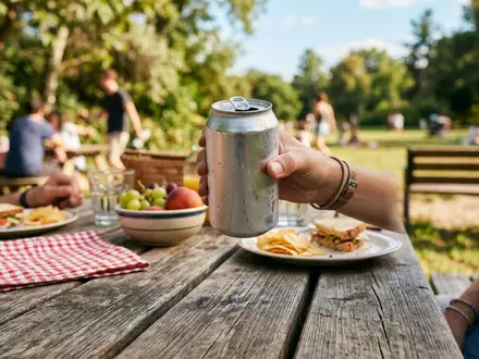 Fotorealistische Aufnahme von Erfrischungsgetränk beim Picknick zum Thema Dr Pepper, ISIN US49271V1008, natuerliches Licht - Foto: THN