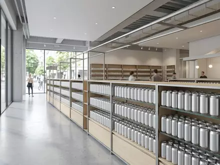 Architektur-Render im Getränkemarkt mit Erfrischungsgetränk zum Thema Dr Pepper, ISIN US49271V1008, neutrales Tageslicht - Foto: THN