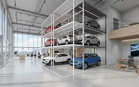 Architektur-Render im Autohaus mit Kompakt-SUV zum Thema Kia Sportage, ISIN KR7000270009, neutrales Tageslicht - Foto: THN