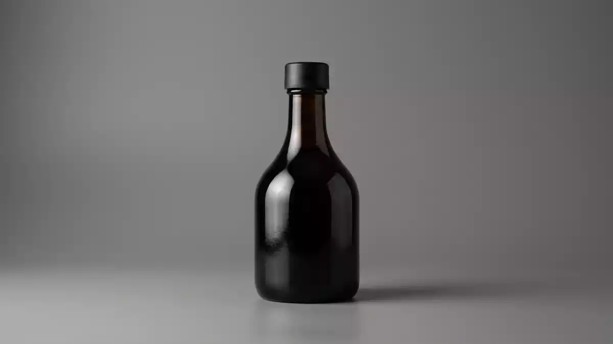 Fotorealistische Studioansicht von Sojasauce in neutraler Produktdarstellung, neutral