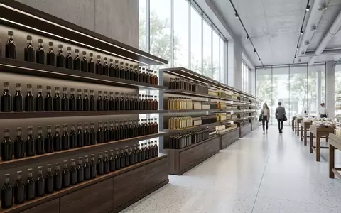 Architektur-Render im Supermarkt mit Sojasauce zum Thema Kikkoman Sojasauce, ISIN JP3240400006, neutrales Tageslicht - Foto: THN