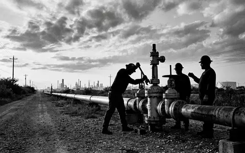 Schwarzweiss-Reportage mit Gasventil zum Thema Equinor Gas, ISIN NO0010096985, hoher Kontrast, sachlich dargestellt - Foto: THN