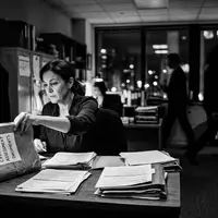 Schwarzweiss-Reportage mit Bonitätsmappe zum Thema Equifax Bonitätsprüfung, ISIN US29444U7000, hoher Kontrast, sachlich dargestellt - Foto: THN
