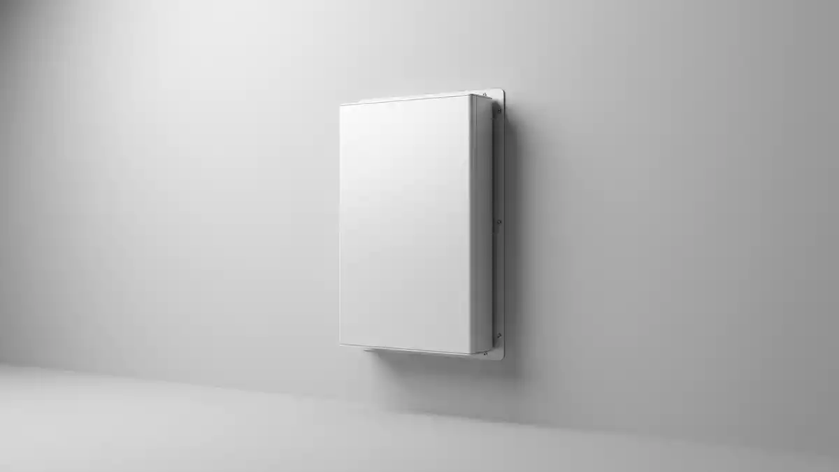 Fotorealistische Studioansicht von Heimspeicher in neutraler Produktdarstellung