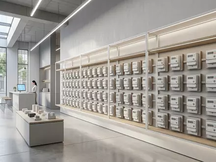 Architektur-Render im Elektrofachhandel mit Stromzähler zum Thema Engie Energie, ISIN FR0010208488, neutrales Tageslicht - Foto: THN