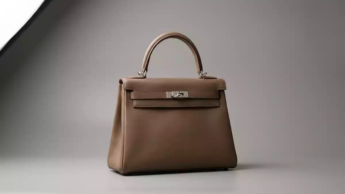 Fotorealistische Studioansicht von Lederhandtasche in neutraler Produktdarstellung