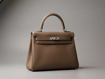 Fotorealistische Studioaufnahme von Lederhandtasche zum Thema Hermès Birkin Bag, ISIN FR0000052292, klare Lichtfuehrung - Foto: THN