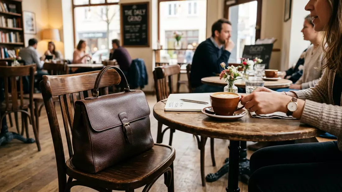 Fotorealistische Ansicht von Lederhandtasche im Alltag in realer Umgebung, neutral