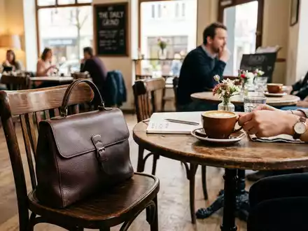 Fotorealistische Aufnahme von Lederhandtasche im Alltag zum Thema Hermès Birkin Bag, ISIN FR0000052292, natuerliches Licht - Foto: THN