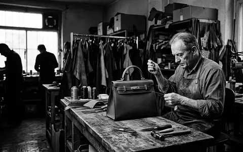 Schwarzweiss-Reportage mit Lederhandtasche zum Thema Hermès Birkin Bag, ISIN FR0000052292, hoher Kontrast - Foto: THN