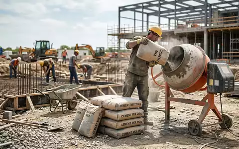 Fotorealistische Aufnahme von Zementsack auf der Baustelle zum Thema Holcim Zement, ISIN CH0012214059, natuerliches Licht - Foto: THN
