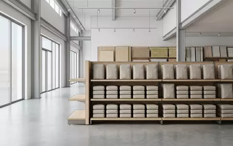 Architektur-Render im Baustoffhandel mit Zementsack zum Thema Holcim Zement, ISIN CH0012214059, neutrales Tageslicht - Foto: THN