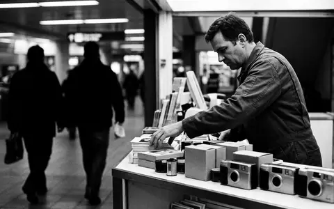 Schwarzweiss-Reportage mit Sofortbildkamera zum Thema Instax Mini 12, ISIN JP3814000000, hoher Kontrast - Foto: THN