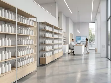 Architektur-Render im Apotheke mit Trinknahrung zum Thema Fresenius Kabi, ISIN DE0005785604, neutrales Tageslicht - Foto: THN