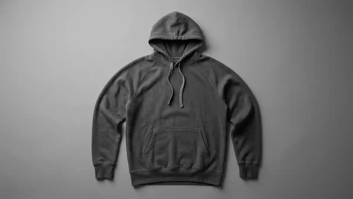 Fotorealistische Studioansicht von Kapuzenpullover in neutraler Produktdarstellung
