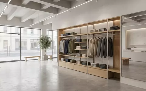 Architektur-Render im Bekleidungsgeschäft mit Kapuzenpullover zum Thema Gap Hoodie, ISIN US3647601065, neutrales Tageslicht - Foto: THN