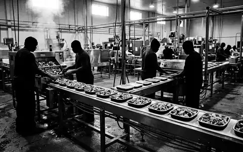 Schwarzweiss-Reportage mit Pfannengericht zum Thema Frosta Pfannengerichte, ISIN DE0005790406, hoher Kontrast, sachlich dargestellt - Foto: THN