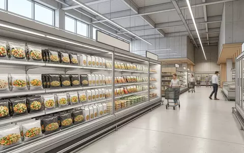 Architektur-Render im Supermarkt mit Pfannengericht zum Thema Frosta Pfannengerichte, ISIN DE0005790406, neutrales Tageslicht - Foto: THN