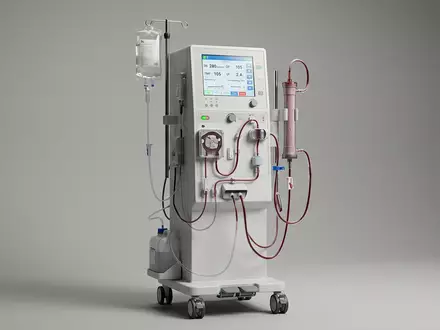 Fotorealistische Studioaufnahme von Dialysegerät zum Thema Dialysegerät 6008, ISIN DE0005785802, klare Lichtfuehrung - Foto: THN