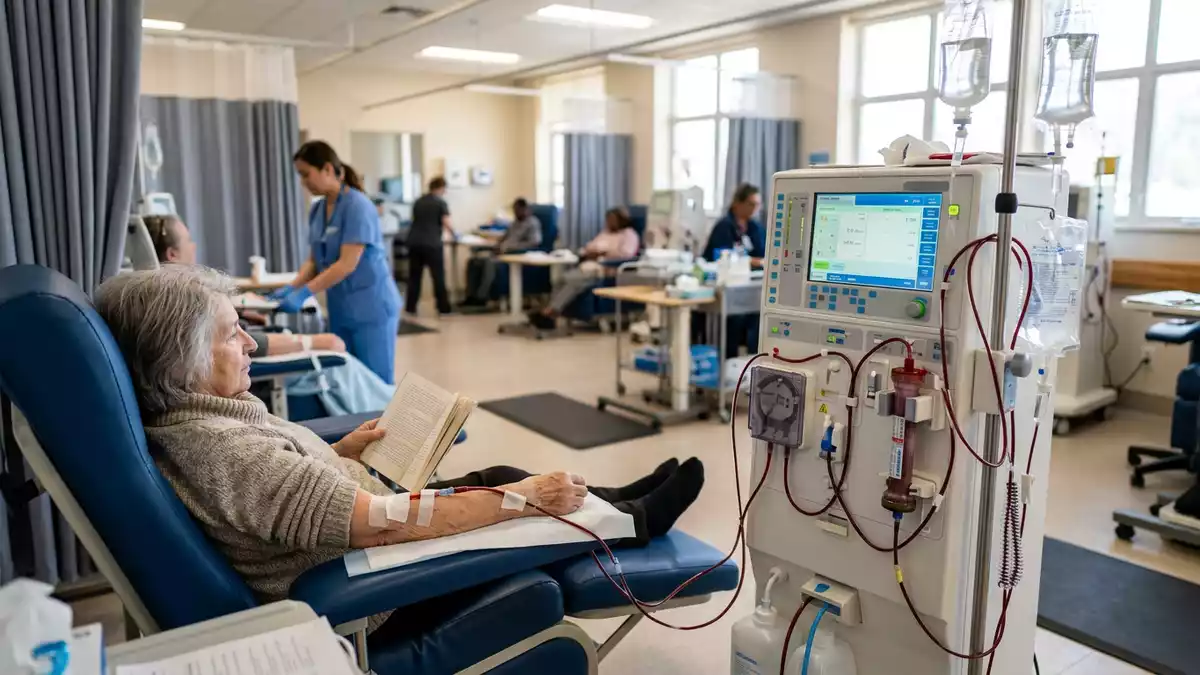 Fotorealistische Ansicht von Dialysegerät in der Dialyseklinik in realer Umgebung