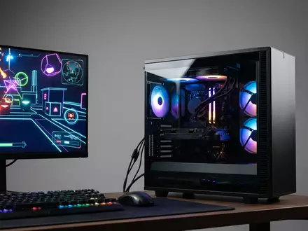Fotorealistische Studioaufnahme von Gaming-PC zum Thema The Sims 4, ISIN US2855121099, klare Lichtfuehrung - Foto: THN