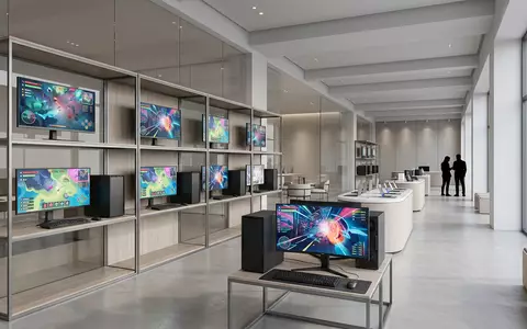 Architektur-Render im Elektronik-Fachmarkt mit Gaming-PC zum Thema The Sims 4, ISIN US2855121099, neutrales Tageslicht - Foto: THN