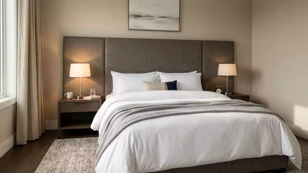 Fotorealistische Studioansicht von Hotelzimmer in neutraler Produktdarstellung