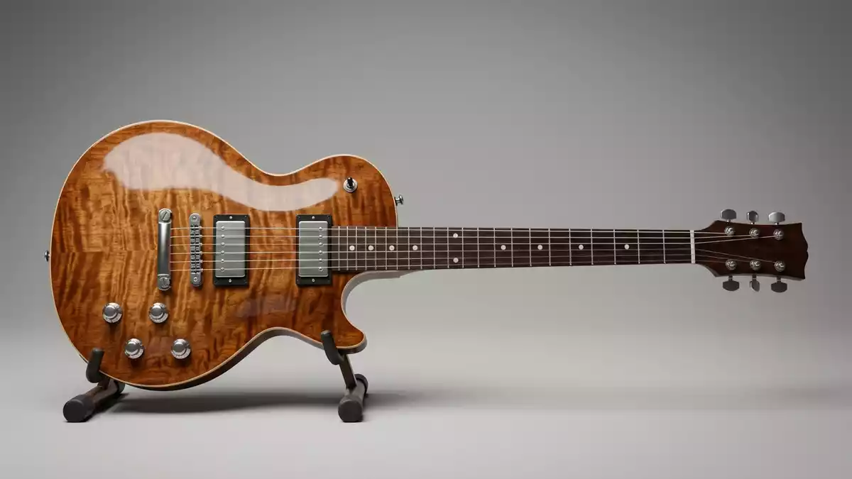 Fotorealistische Studioansicht von Elektrogitarre in neutraler Produktdarstellung