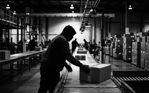 Schwarzweiss-Reportage mit Versandpaket zum Thema JD.com Online Shop, ISIN KYG5635P1090, hoher Kontrast - Foto: THN